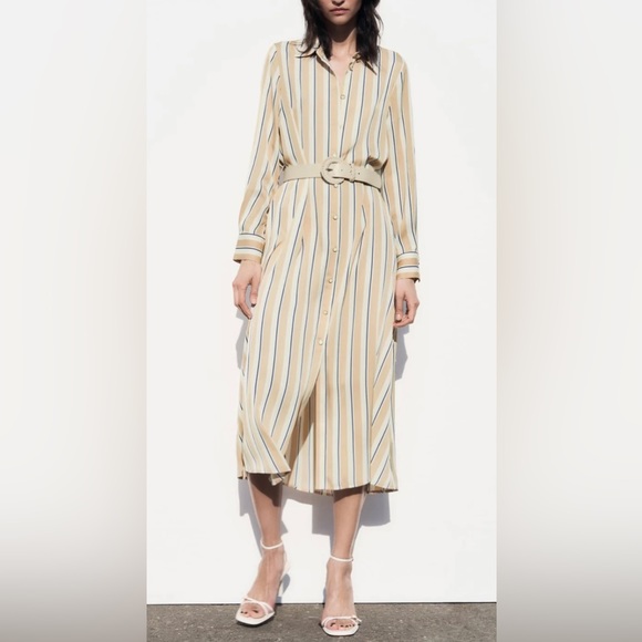 NWT Zara Satin Striped Midi Dress - Picture 4 of 10